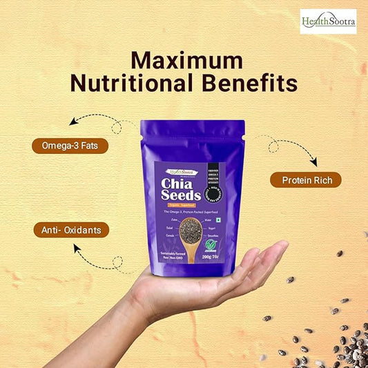 Raw Chia Seeds | 100% Organic, High Protein & Fiber Rich Superfood for Weight Management (pack size 200g)