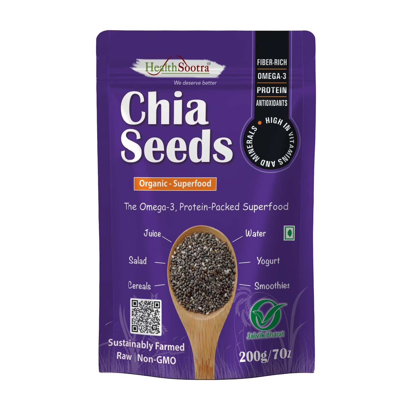 Raw Chia Seeds | 100% Organic, High Protein & Fiber Rich Superfood for Weight Management (pack size 200g)