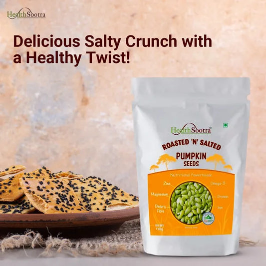 Roasted & Salted Pumpkin Seeds | Crunchy Diet Food Rich in Plant Protein, Zinc & Dietary Fiber | Healthy Snack (pack size 150g)