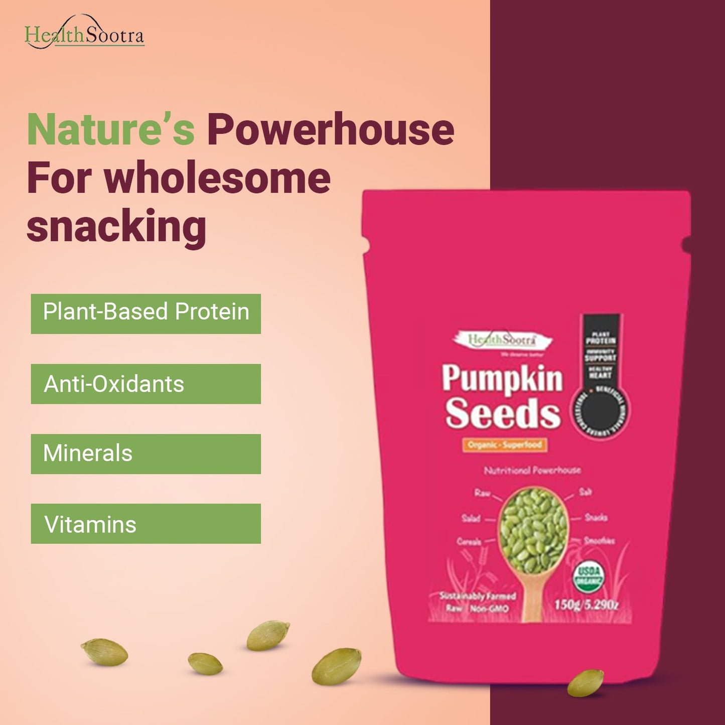 Pumpkin Seeds | Organic, High Zinc & Magnesium Superfood Pack size 150g
