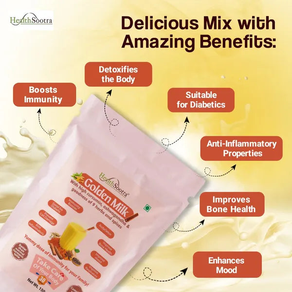 Golden Milk Mix | Turmeric Latte with Ashwagandha and 9 Herbs for Immunity Booster, Body Detox, Antioxidant Rich l Good for respiratory system l (150g / 30 servings)