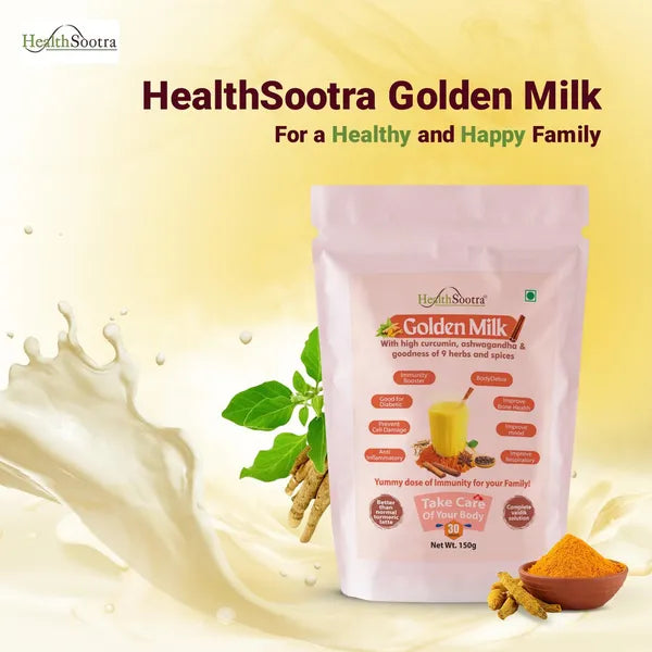 Golden Milk Mix | Turmeric Latte with Ashwagandha and 9 Herbs for Immunity Booster, Body Detox, Antioxidant Rich l Good for respiratory system l (150g / 30 servings)