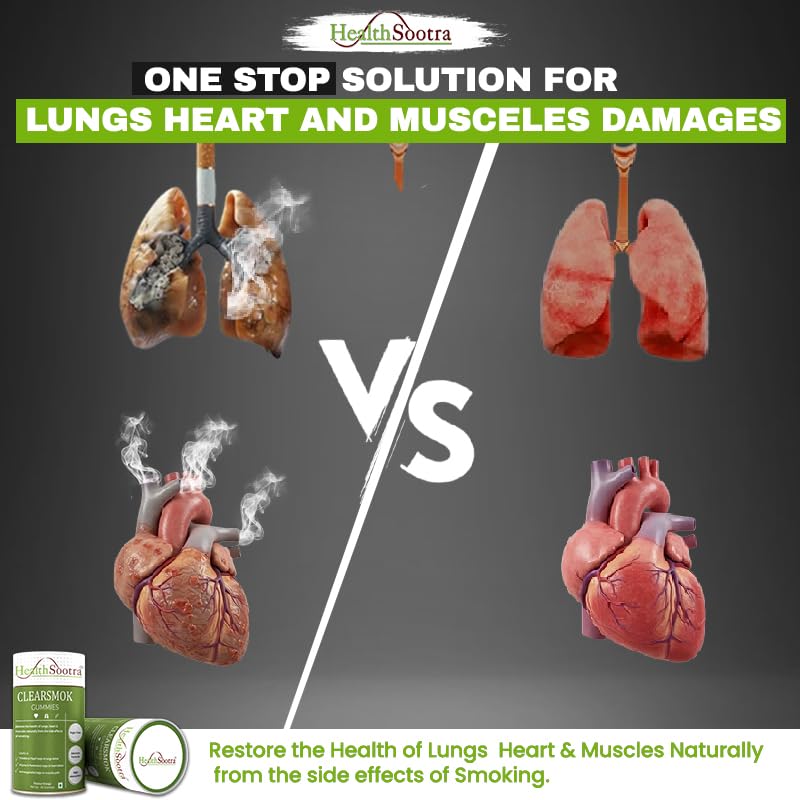 Clearsmok Gummies - Unique Formulation Recover From Smoking Side effect on Heart , Lungs & Muscles| Sugar-Free Orange Flavor | Vasaka, Peepli, Arjuna, Punarnava, Ashwagandha | Advanced Formula | 60 Gummies Pack | Complete Detox