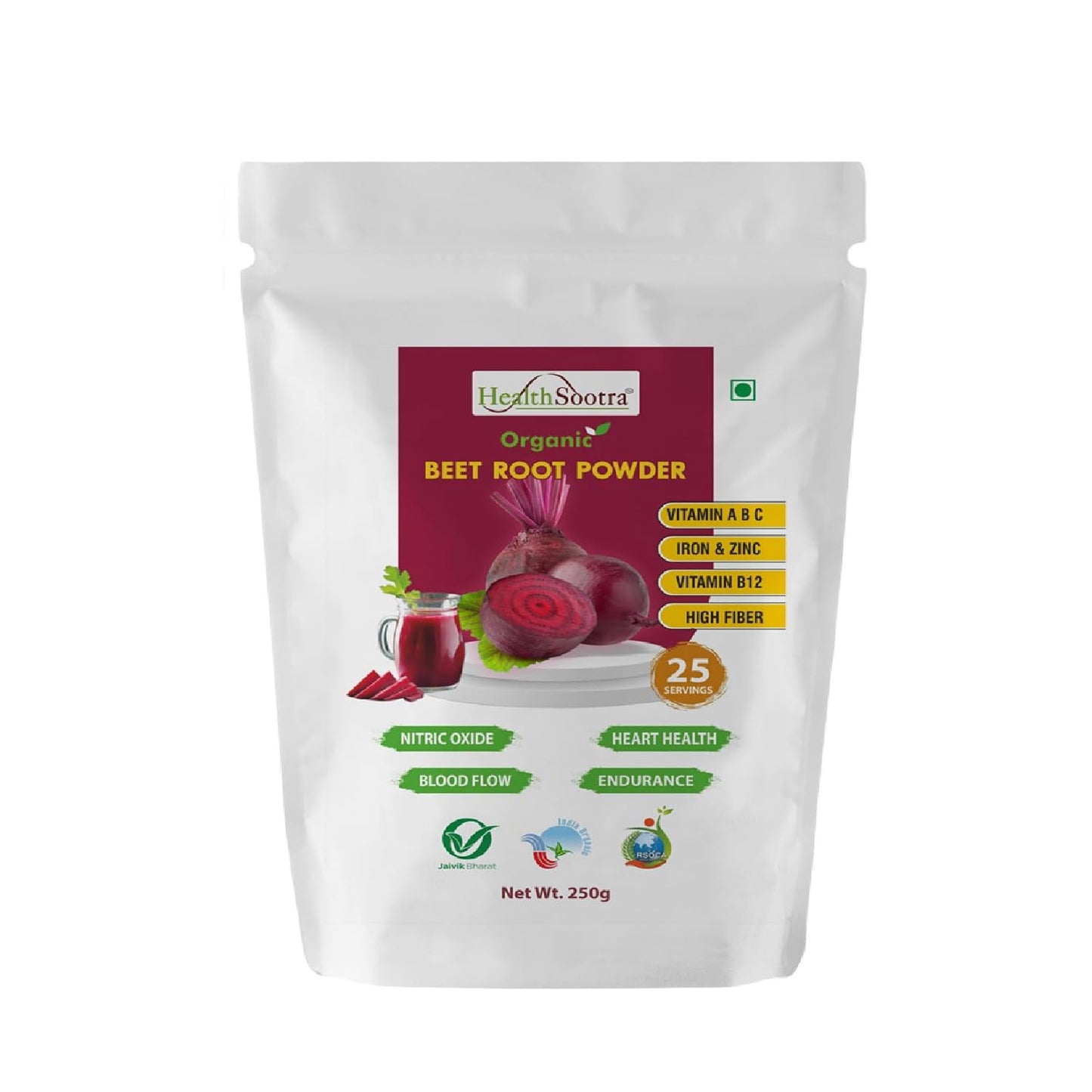 Organic Beetroot Powder | Rich in Antioxidants & Amino Acids, Immunity Booster | Supports Heart, Hair Growth and Glowing Skin | for Pre and Post Workout Drink (Pack size 250gm)