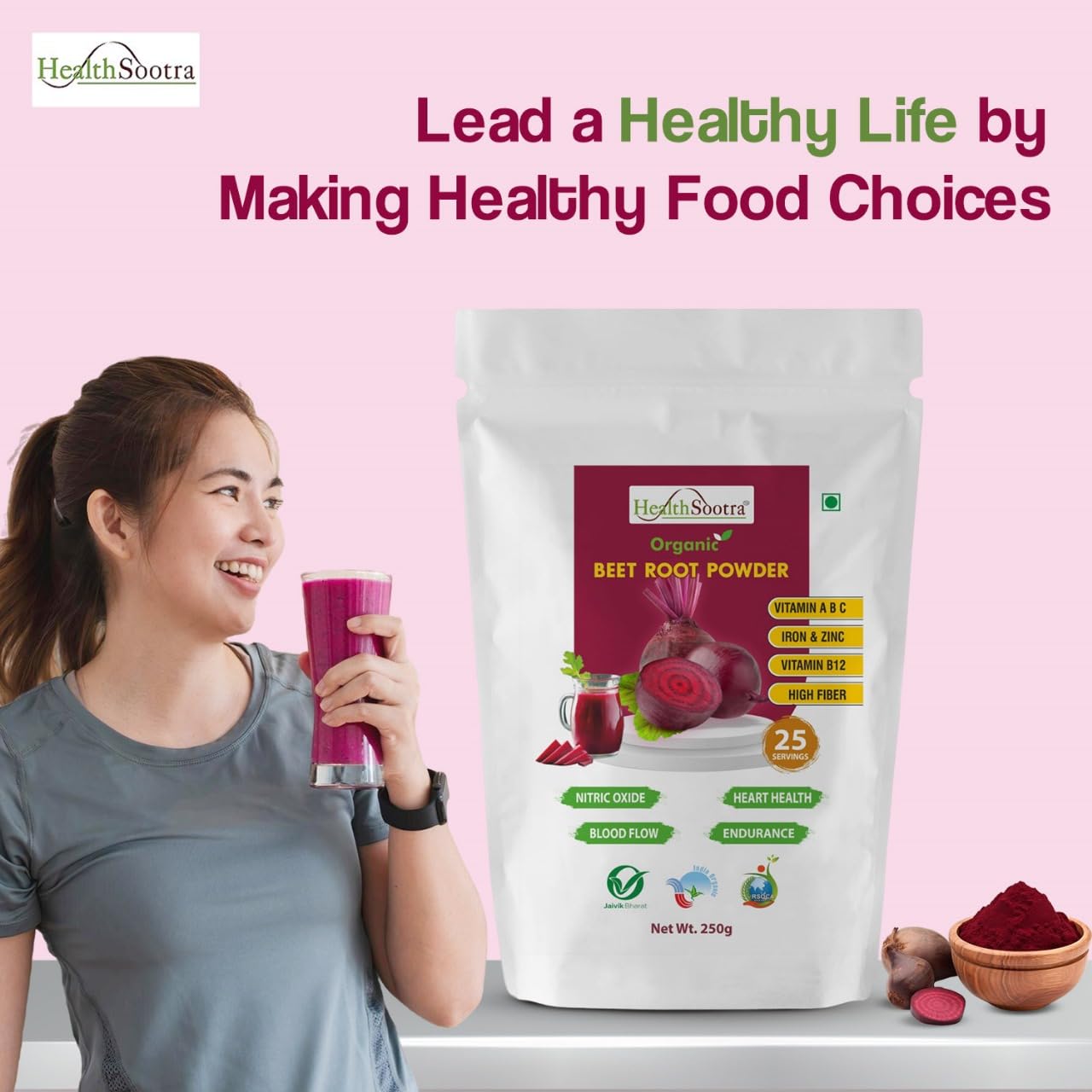 Organic Beetroot Powder | Rich in Antioxidants & Amino Acids, Immunity Booster | Supports Heart, Hair Growth and Glowing Skin | for Pre and Post Workout Drink (Pack size 250gm)
