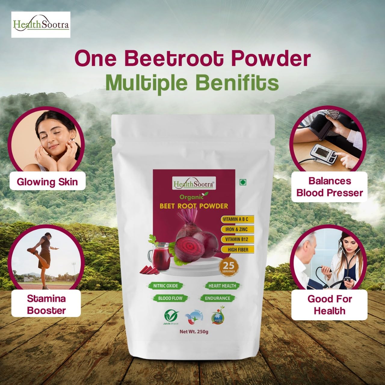 Organic Beetroot Powder | Rich in Antioxidants & Amino Acids, Immunity Booster | Supports Heart, Hair Growth and Glowing Skin | for Pre and Post Workout Drink (Pack size 250gm)