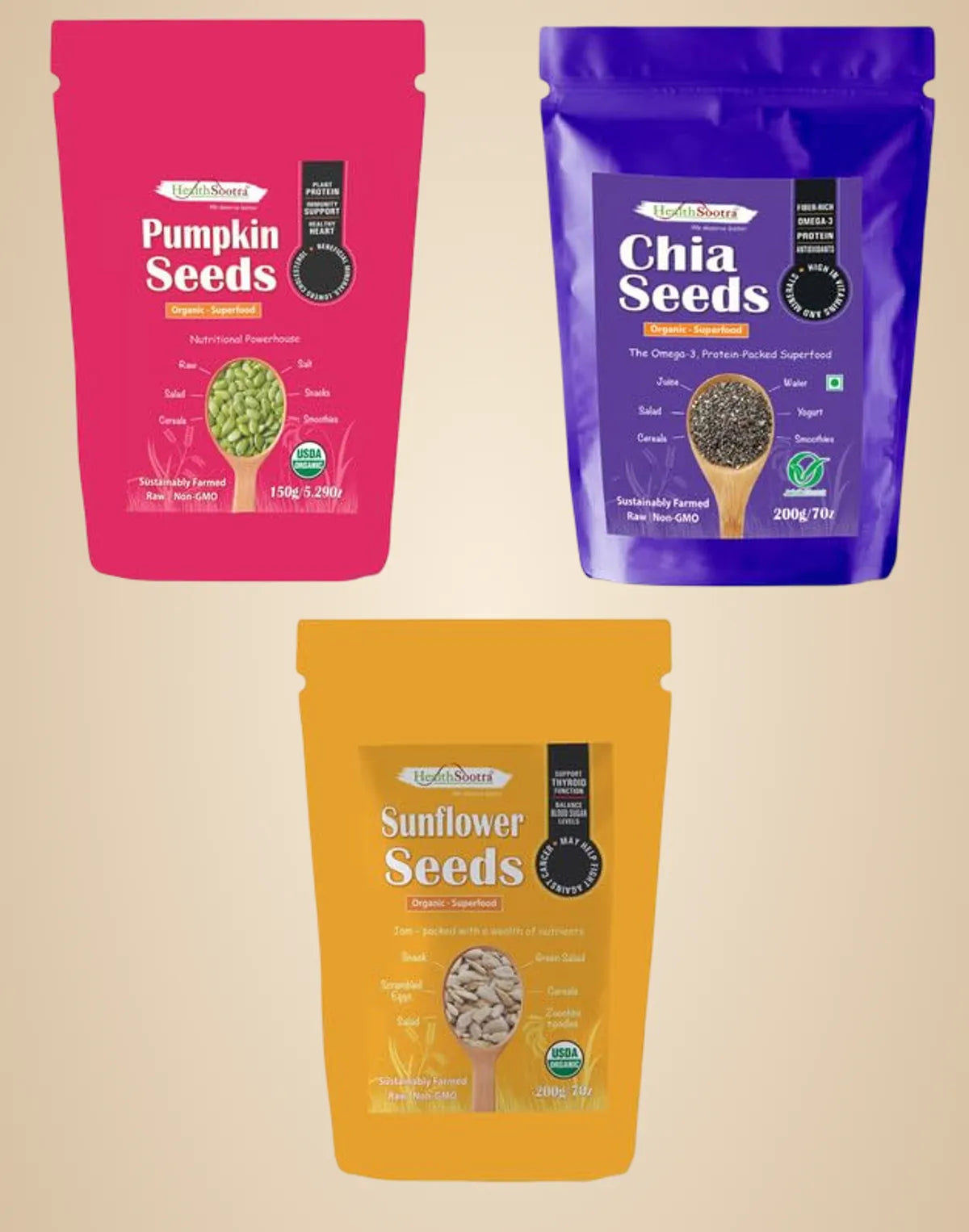 (Chia+Pumpkin+Sunflower) 3-in-1 Ultimate Superseeds Combo.