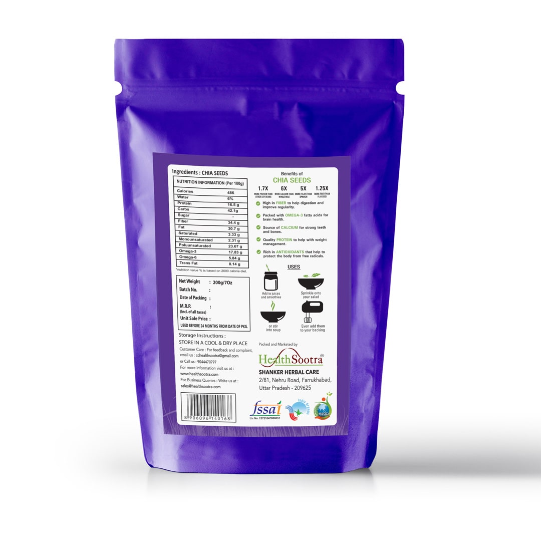 Raw Chia Seeds | 100% Organic, High Protein & Fiber Rich Superfood for Weight Management (pack size 200g)