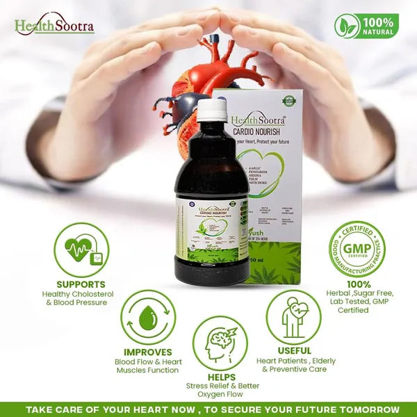Cardio Nourish Sugar-Free Ayurvedic Juice with Goodness Of Garlic Fenugreek Arjuna Tulsi Artichok Brahmi & Many More, Manage Cholesterol BP & Clean Artery 450ml