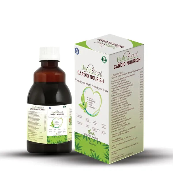 Cardio Nourish Sugar-Free Ayurvedic Juice with Goodness Of Garlic Fenugreek Arjuna Tulsi Artichok Brahmi & Many More, Manage Cholesterol BP & Clean Artery 450ml