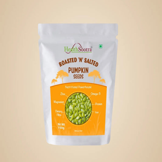 Roasted & Salted Pumpkin Seeds | Crunchy Diet Food Rich in Plant Protein, Zinc & Dietary Fiber | Healthy Snack (pack size 150g)