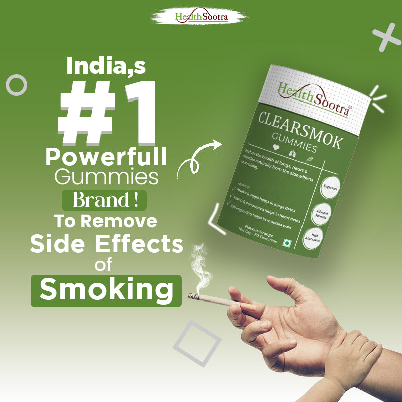 Clearsmok Gummies - Unique Formulation Recover From Smoking Side effect on Heart , Lungs & Muscles| Sugar-Free Orange Flavor | Vasaka, Peepli, Arjuna, Punarnava, Ashwagandha | Advanced Formula | 60 Gummies Pack | Complete Detox