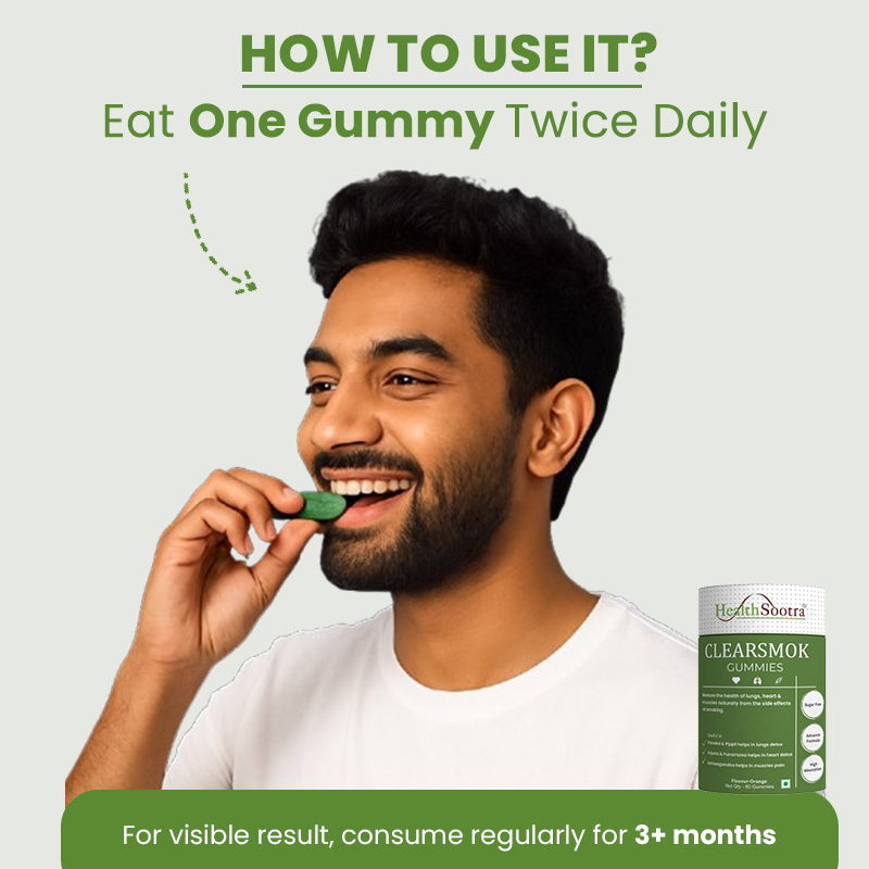 Clearsmok Gummies - Unique Formulation Recover From Smoking Side effect on Heart , Lungs & Muscles| Sugar-Free Orange Flavor | Vasaka, Peepli, Arjuna, Punarnava, Ashwagandha | Advanced Formula | 60 Gummies Pack | Complete Detox
