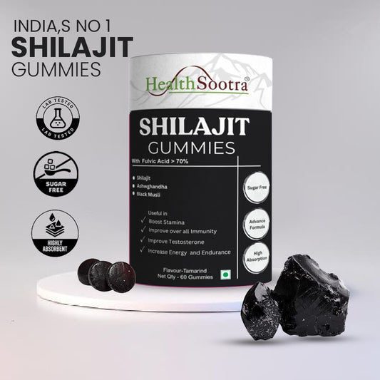 Himalayan Shilajit Gummies – Sugar-Free Tamarind Flavor, 60 Gummies for Energy Boost & Immune Support, 70%+ Fulvic Acid, Vitality, with Goodness of Ashwagandha, Gokshura, Black Musli